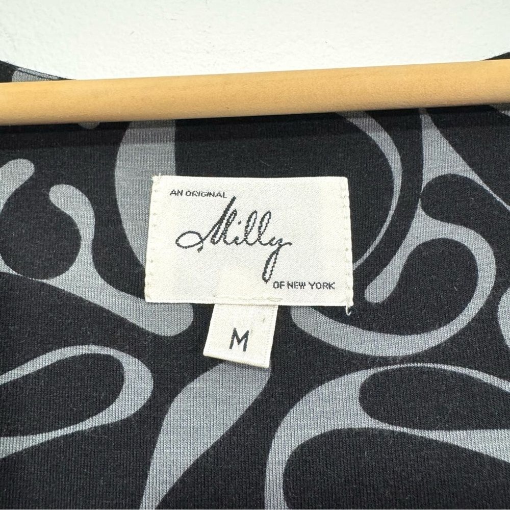 Vintage Milly V-Neck Wrap Dress Black Grey Abstract Print Long Sleeve Size M - Picture 6 of 14